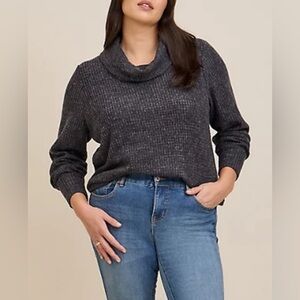 Torrid Charcoal Gray Cowl Neck Waffle Knit Sweater Size 1X